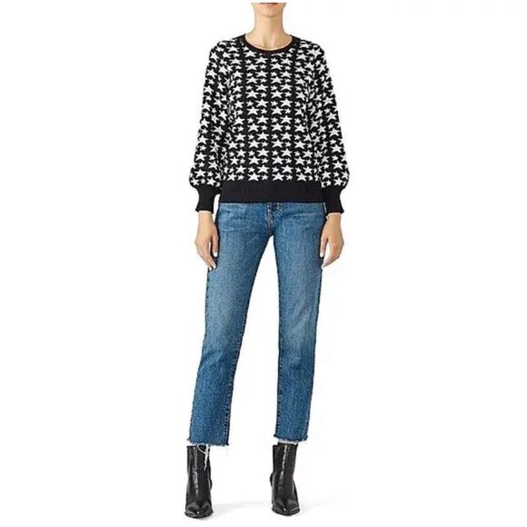 Parker Black and Silver Star Crewneck Long Sleeve Sweater Size Medium - Picture 2 of 13